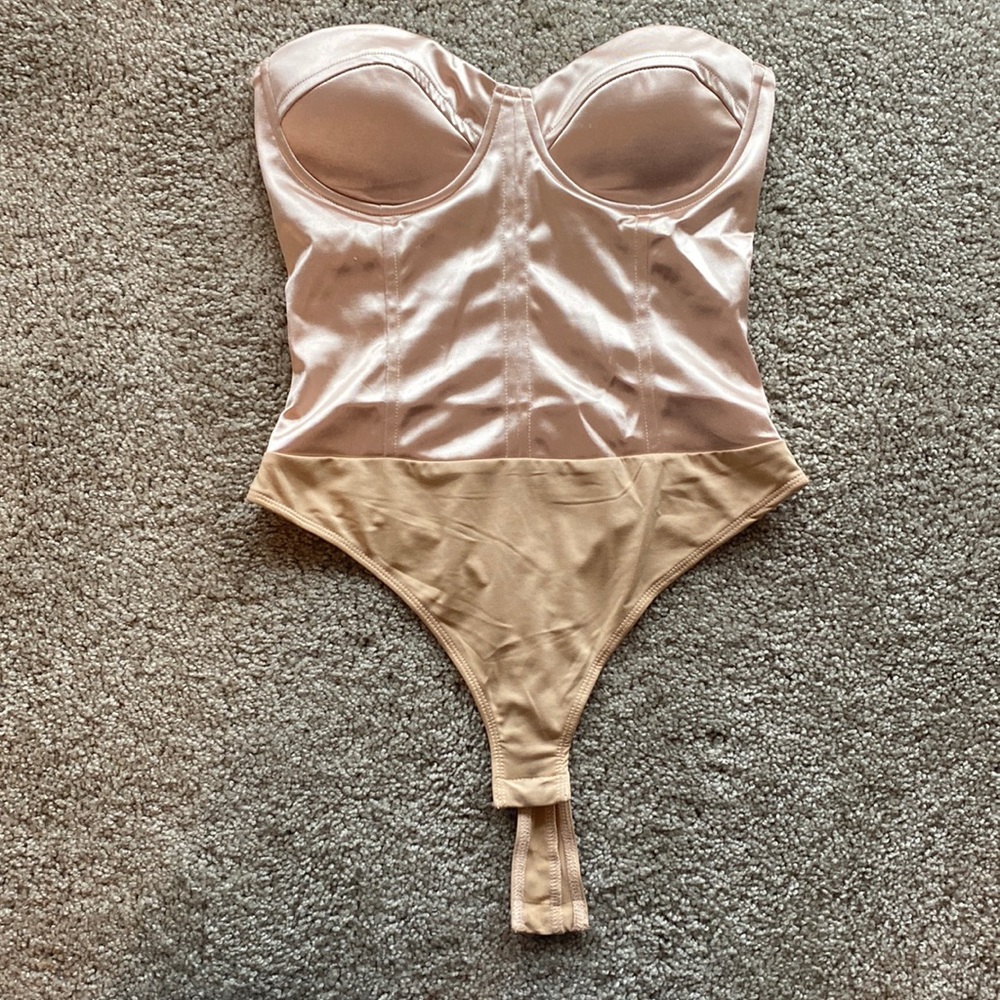 Lulus champagne satin bustier bodysuit
